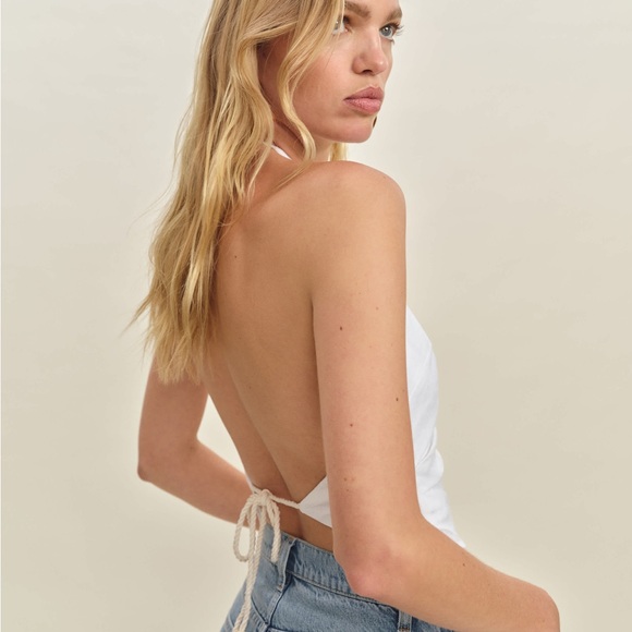 Reformation Reese Linen White Halter Tank Top - Picture 2 of 3
